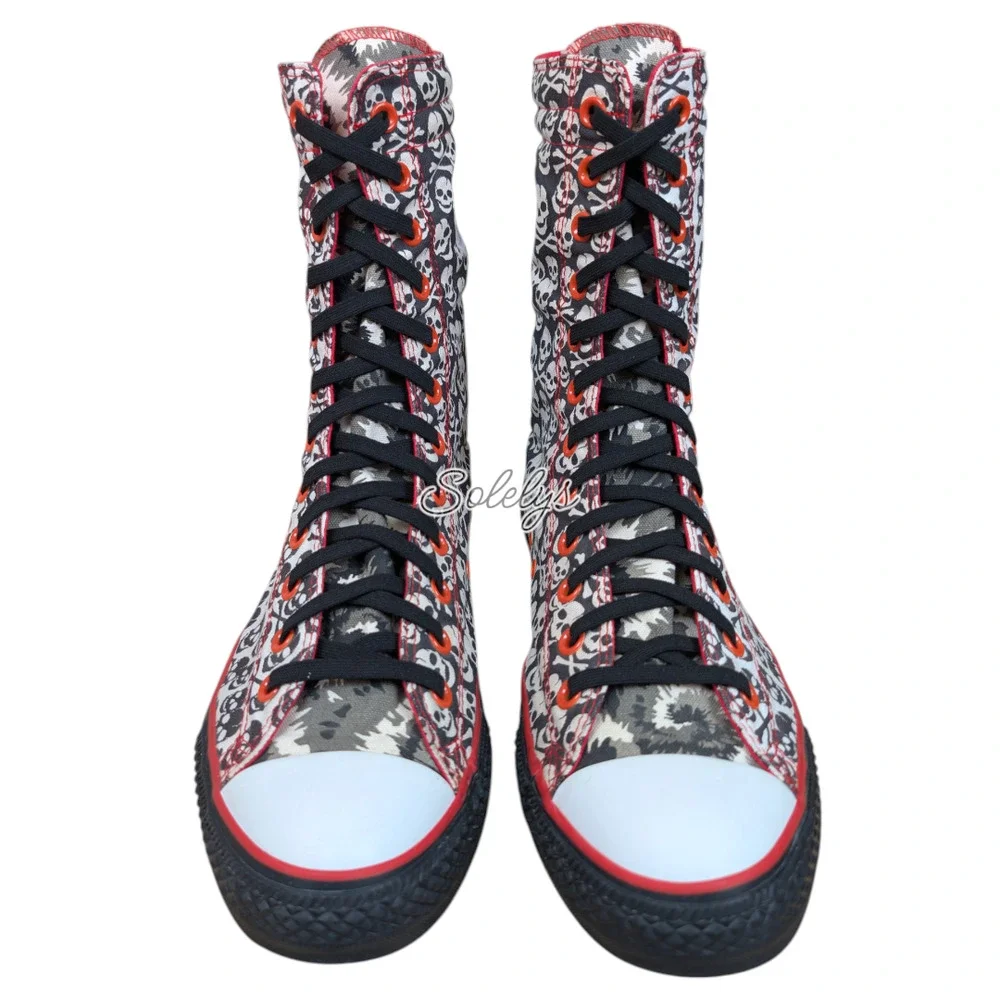 Converse 2011 XHI Calf High Custom Skull Tie Dye Black Red Sneaker M9.5 W11.5 - Picture 2 of 11